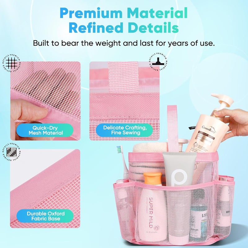 EUDELE Mesh Shower Caddy Portable for College Dorm Room Essentials,Portable Shower Caddy Dorm with 8-Pocket Large Capacity, Shower Bag for Beach, Swimming, Gym-Pink - Image 3
